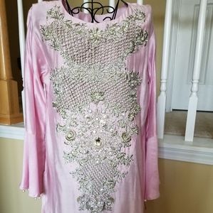 Pakistani/ Indian NWOT pink shirt with silver work